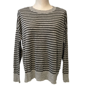 Eileen Fisher gray striped crew neck sweater sz S
